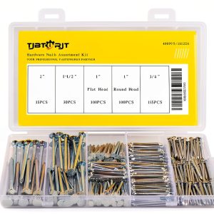 Nails for Hanging Pictures-400-Piece Picture Hanging Nails Kit - 5 Sizes (Up to 2 Inch) Finish Nails Assortment for Wall Art, Frames, Drywall and Wood - Flat Head Nails with Storage Box-0